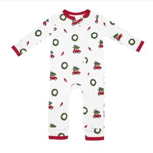 Kyte BABY White Footie with Red Cars, Green Wreaths